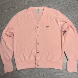IZOD Lacoste Vintage 80'S 90'S Acrylic Knit Cardigan Made in USA Men's Sz M Pink